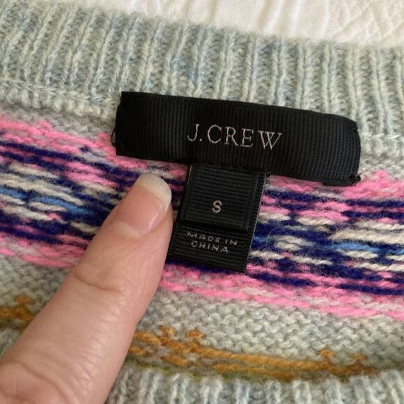 J Crew Women's Neon Fair Isle 100% Lambswool Gray Cozy pullover Sweater Small - Picture 2 of 12